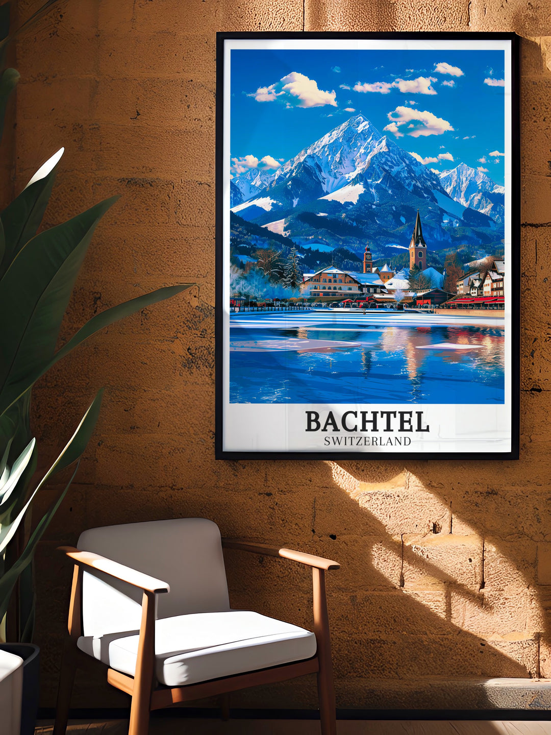 Beautiful travel poster of Bachtel in Zurich Oberland, showcasing the stunning views and peaceful environment of this beloved Swiss destination. Perfect gift for nature lovers and travel enthusiasts. High quality materials ensure lasting vibrancy and beauty.