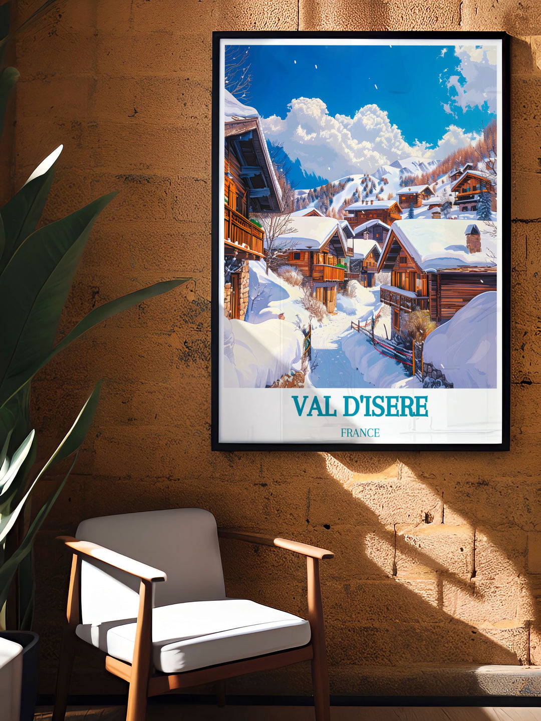 Capture the timeless elegance of Val dIseres Old Town with this captivating travel poster, ideal for history and art enthusiasts.