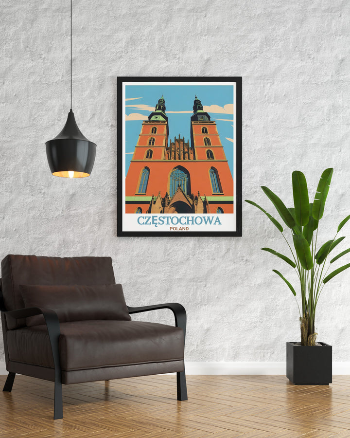 This Częstochowa wall print captures the elegance of the Cathedral of the Holy Family, one of Polands most treasured landmarks. Perfect for those who have visited or dream of visiting Częstochowa, this travel art brings the beauty of Poland into any space.