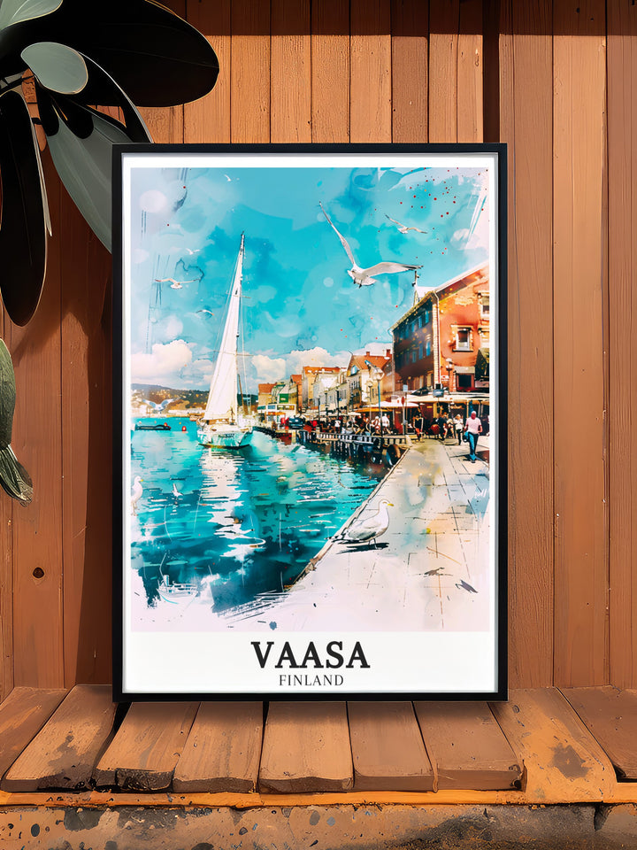 Vaasas beautiful Varsa Harbour comes to life in this detailed poster print, showcasing the picturesque waters of the Baltic Sea. Perfect for Finland lovers and those seeking a serene coastal view, this print is an ideal addition to your decor or a thoughtful travel gift.