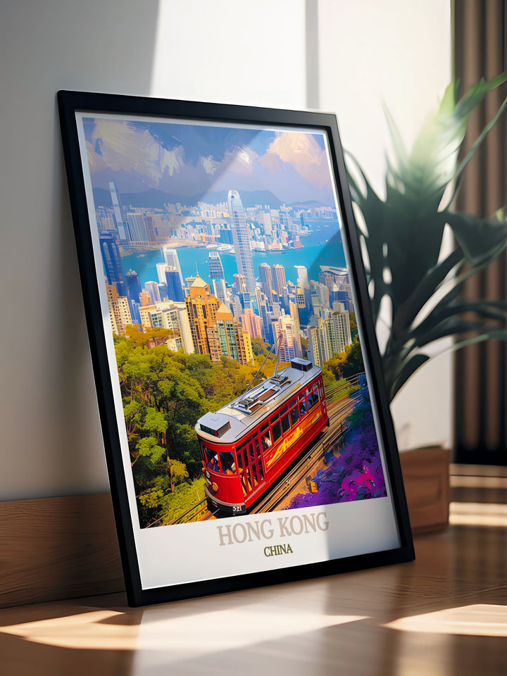 Celebrating Hong Kongs cultural depth, this poster depicts the citys historic landmarks and diverse neighborhoods. Perfect for those who love exploring new cultures, this artwork offers a glimpse into the heart of Hong Kong.