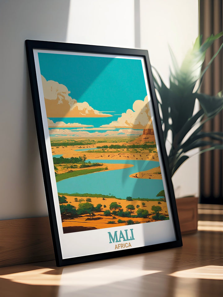 This Niger River poster showcases the waterways vast stretches as it winds through Mali, creating a striking visual for any wall. Perfect for travelers and nature lovers, this print adds a cultural and geographical touch to home décor.