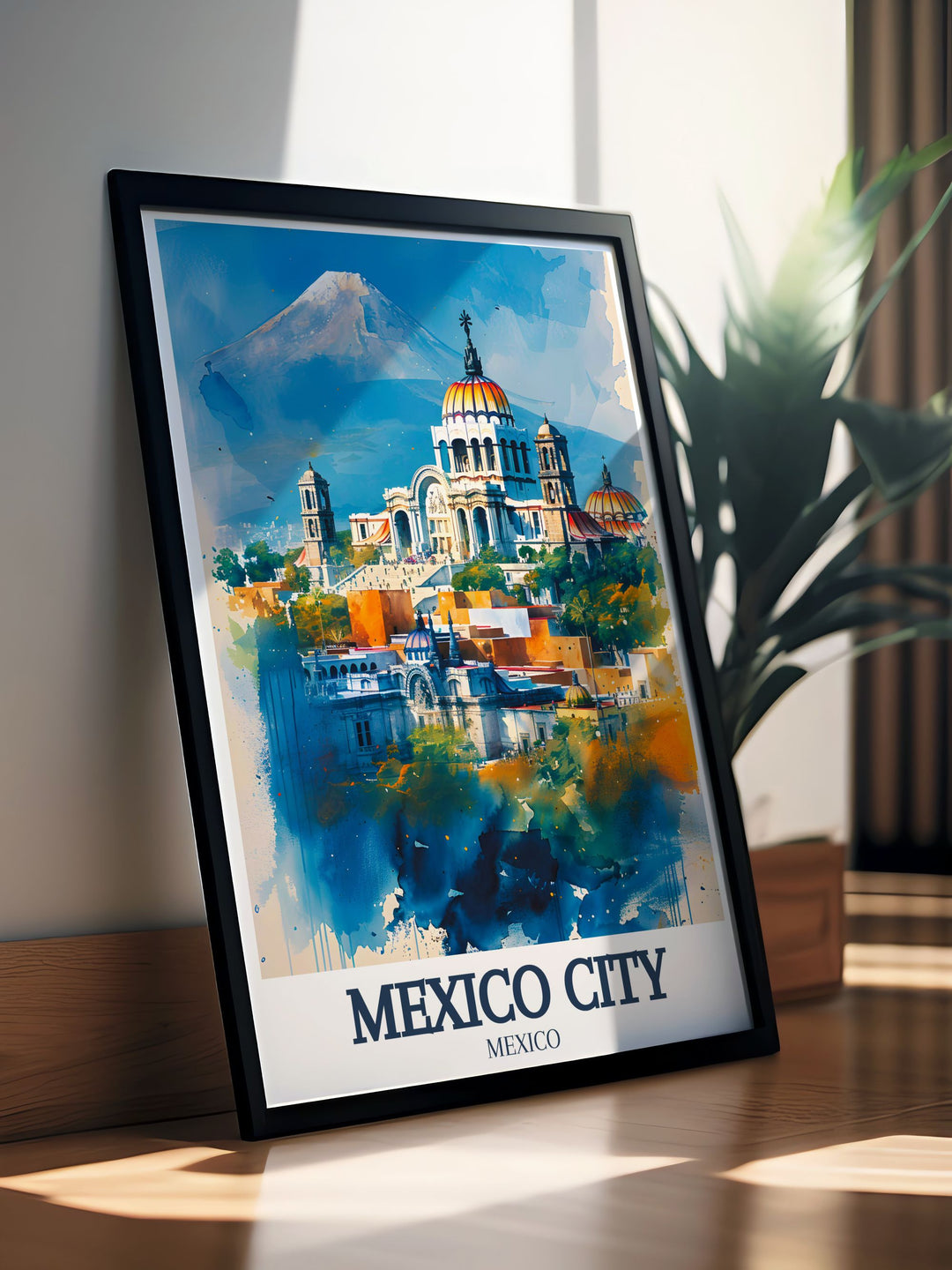 Elegant Mexico City artwork depicting the Metropolitan cathedral Zocalo Chapultepec castle. This print is a beautiful addition to any home or office, showcasing the rich heritage and dynamic spirit of Mexico City. A thoughtful gift for art lovers.
