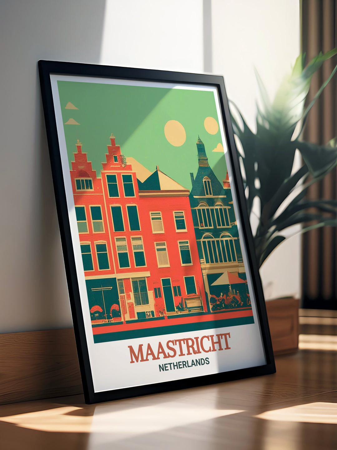 Netherlands Wall Print featuring the vibrant Vrijthof Square in Maastricht. This vintage style poster is a charming addition to any home decor, offering a glimpse into the lively atmosphere of one of the Netherlands most beloved landmarks. The print is perfect for art lovers and travelers alike, making it a thoughtful Netherlands Gift