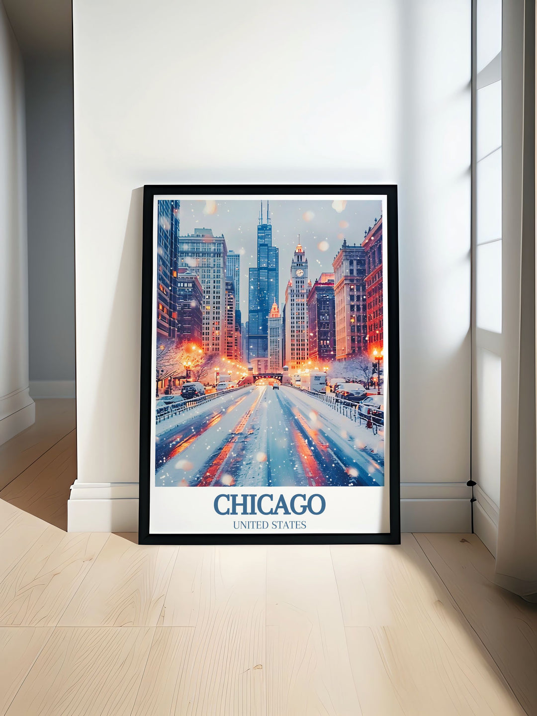Experience the magic of Chicago with this stunning travel poster. Highlighting the architectural beauty and cultural significance of the Magnificent Mile and Michigan Avenue, this poster is ideal for those who love urban charm and modern elegance. Add a touch of Chicagos allure to your home decor.