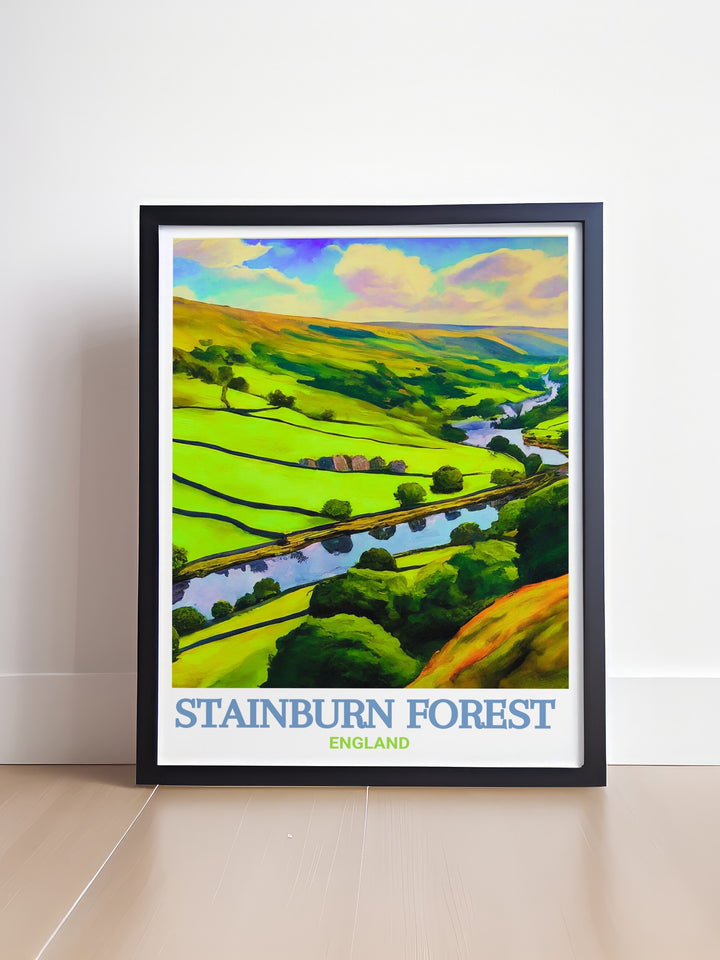 Washburn Valley cycling wall art featuring Stainburn MTB trails is a bold statement piece for any room. Perfect for framing as modern decor or a gift for mountain biking enthusiasts who appreciate the rugged beauty of Yorkshire landscapes.