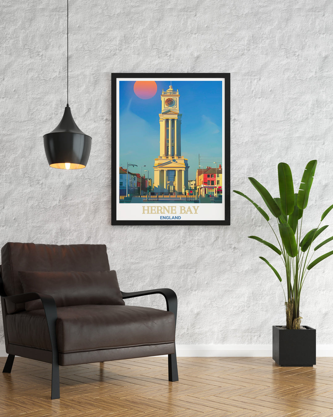 This Herne Bay poster print showcases the historic Herne Bay Clock Tower, a prominent seaside landmark in Kent. Perfect for lovers of British coastal towns, this travel print captures the beauty of this historic structure and the charm of the Kent coast.