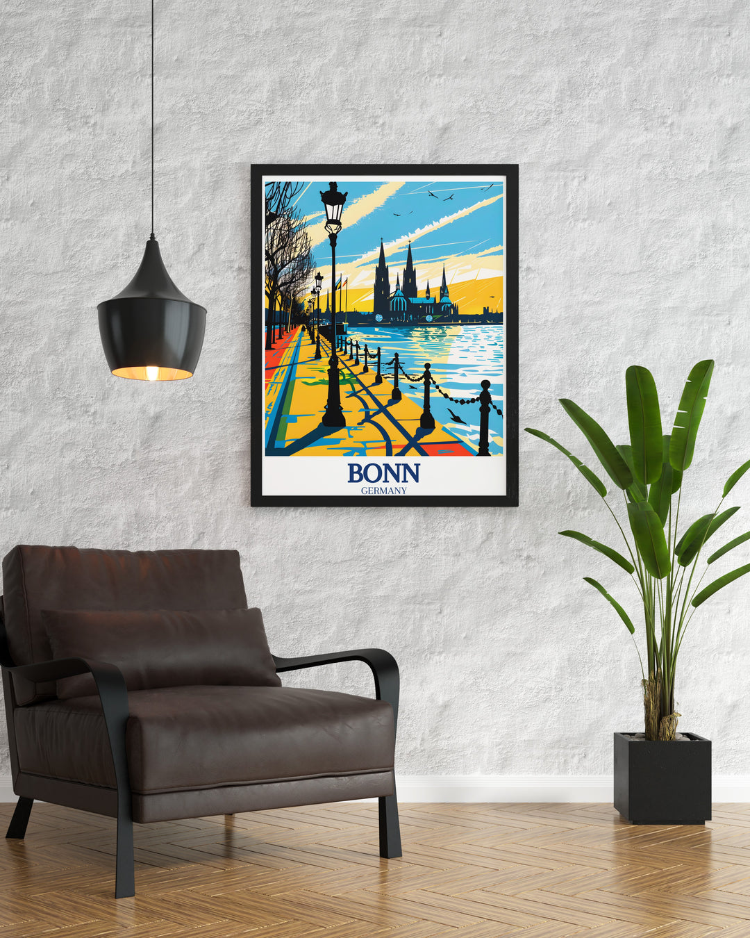 This Rhine River print offers a tranquil view of one of Europes most iconic rivers as it flows through Bonn. The serene landscape combined with the historical significance of the Rhine makes this artwork a perfect choice for lovers of nature and history