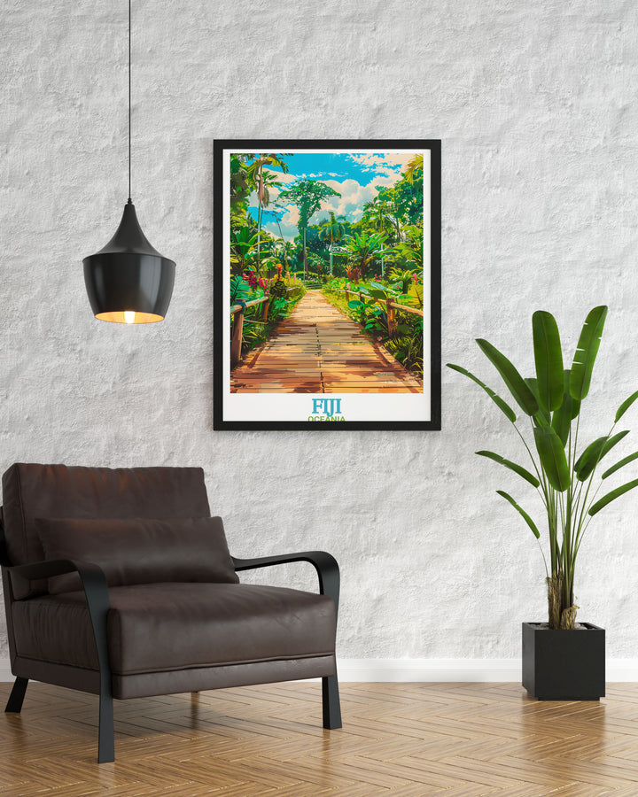 Garden of the Sleeping Giant vintage print offering a nostalgic look at one of Fijis most beloved botanical gardens. This Garden of the Sleeping Giant wall art combines classic charm with modern aesthetics perfect for any decor style.