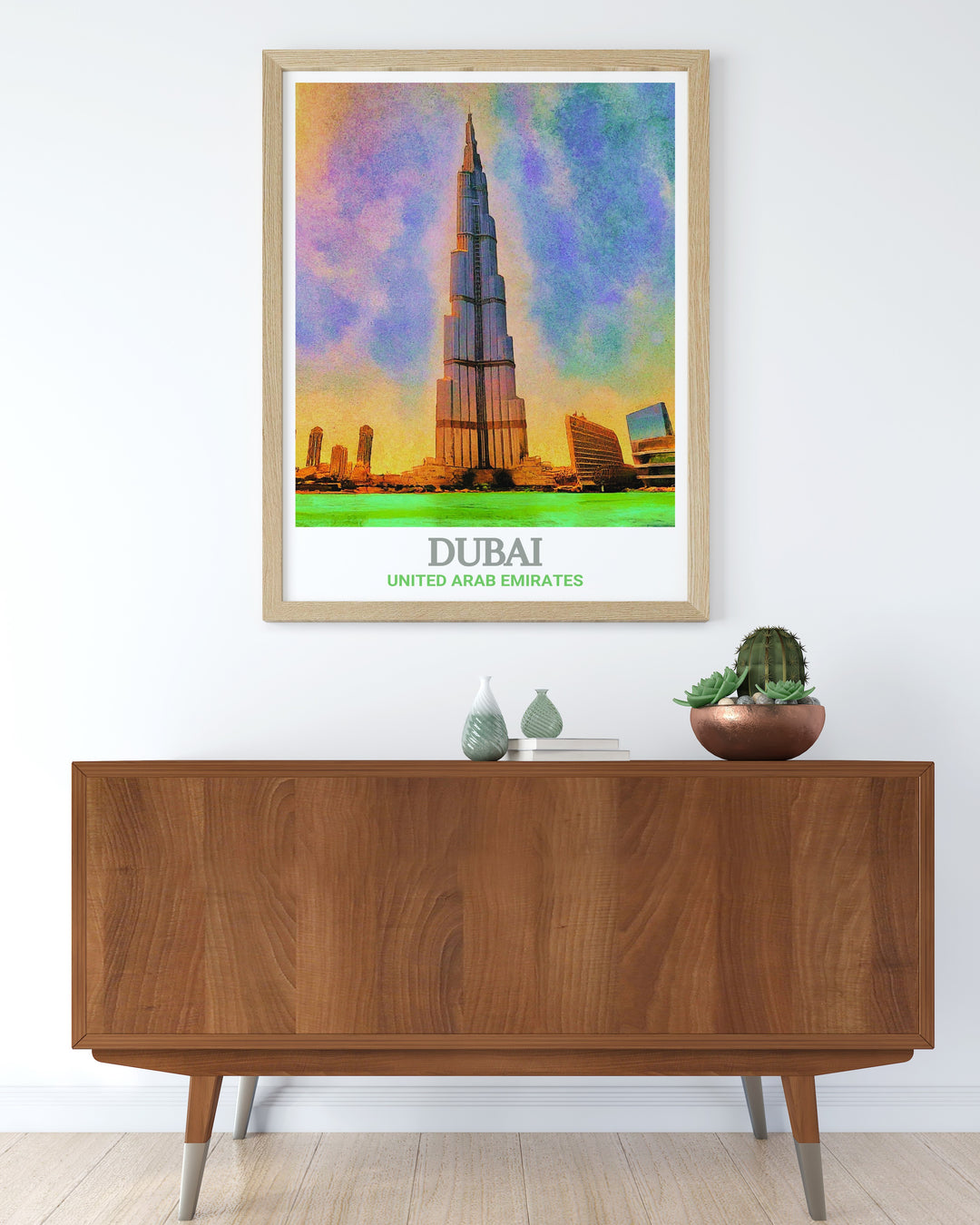 Burj Khalifa stunning prints paired with a detailed Dubai city map and botanical garden design offering a timeless and sophisticated art piece for your home decor ideal for adding a touch of Dubai to any space