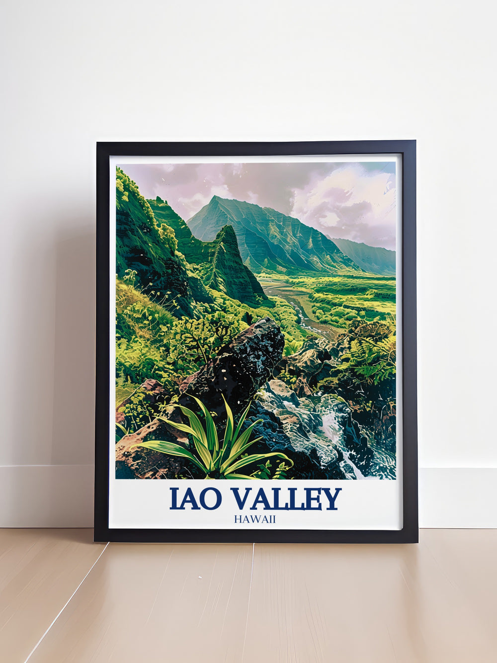 This Iao Valley canvas art features the tranquil beauty of the Iao Needle rising above the lush greenery, complemented by the calm waters of the Iao Stream. The vibrant colors and detailed rendering make this piece a perfect gift for those who love the beauty of Hawaiis untouched landscapes.