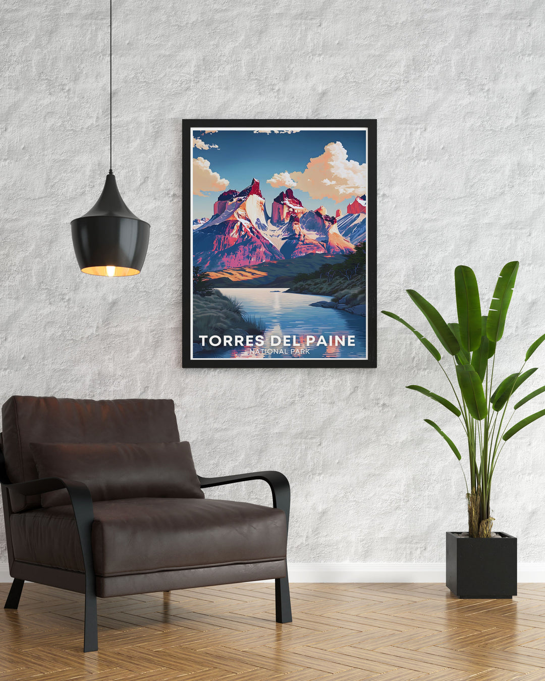 Cuernos del Paine framed print showcasing the dramatic landscapes of Torres del Paine National Park in Patagonia Chile. This South American art piece is perfect for those who appreciate the beauty of nature and want to bring it into their living space.