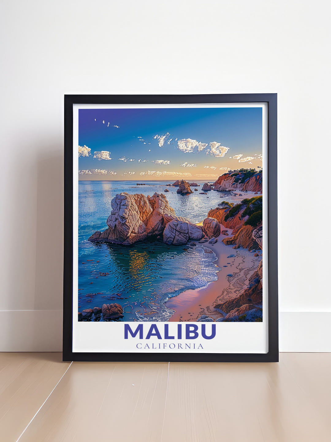 Malibu decor featuring a travel poster print and El Matador State Beach stunning prints ideal for anyone seeking elegant home decor or thoughtful personalized gifts these artworks bring together Californias vibrant landscapes and serene beachscapes