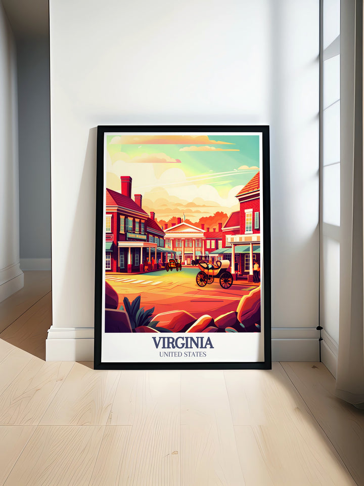 Stunning Richmond Poster showcasing a detailed city map with Colonial Williamsburg Historic Triangle elements, perfect for wall art and personalized gifts, adding a touch of vintage charm and historical significance to any home or office decor.