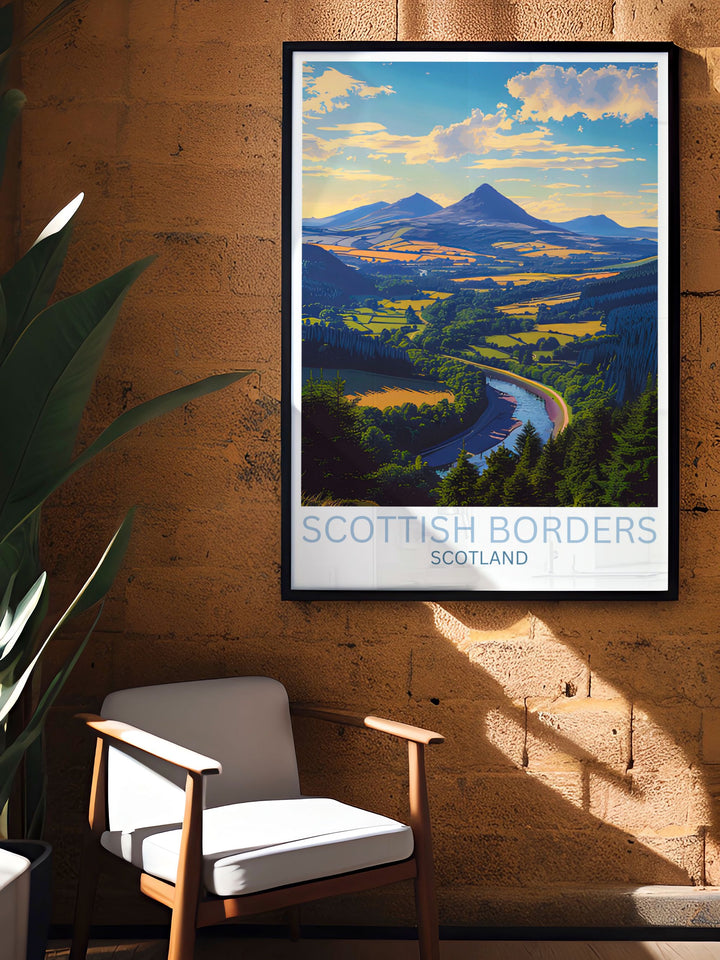 Add a touch of Scottish elegance to your home with this Scotts View print Showcasing the natural beauty of the Scottish Borders this poster is perfect for nature enthusiasts and those who appreciate the serene landscapes of Scotland