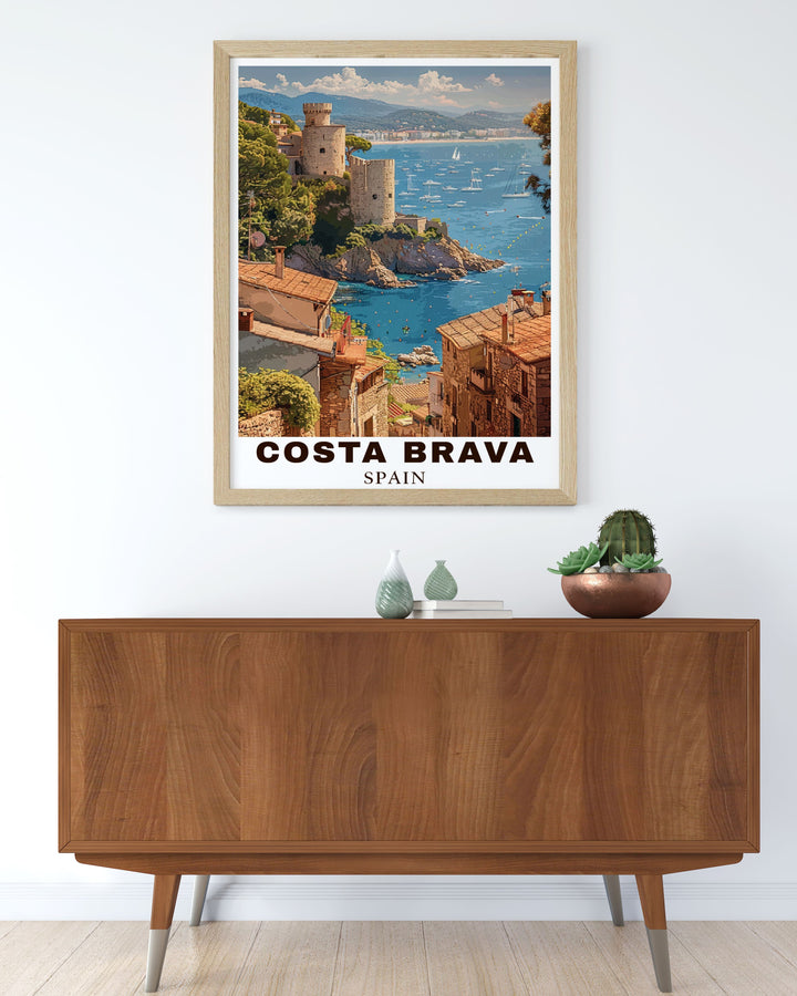 This Costa Brava canvas art brings the tranquility of Tossa de Mars historic seaside fortress to your living space. Perfect for those who love coastal landscapes, this travel print is an ideal gift or decorative piece for your home.