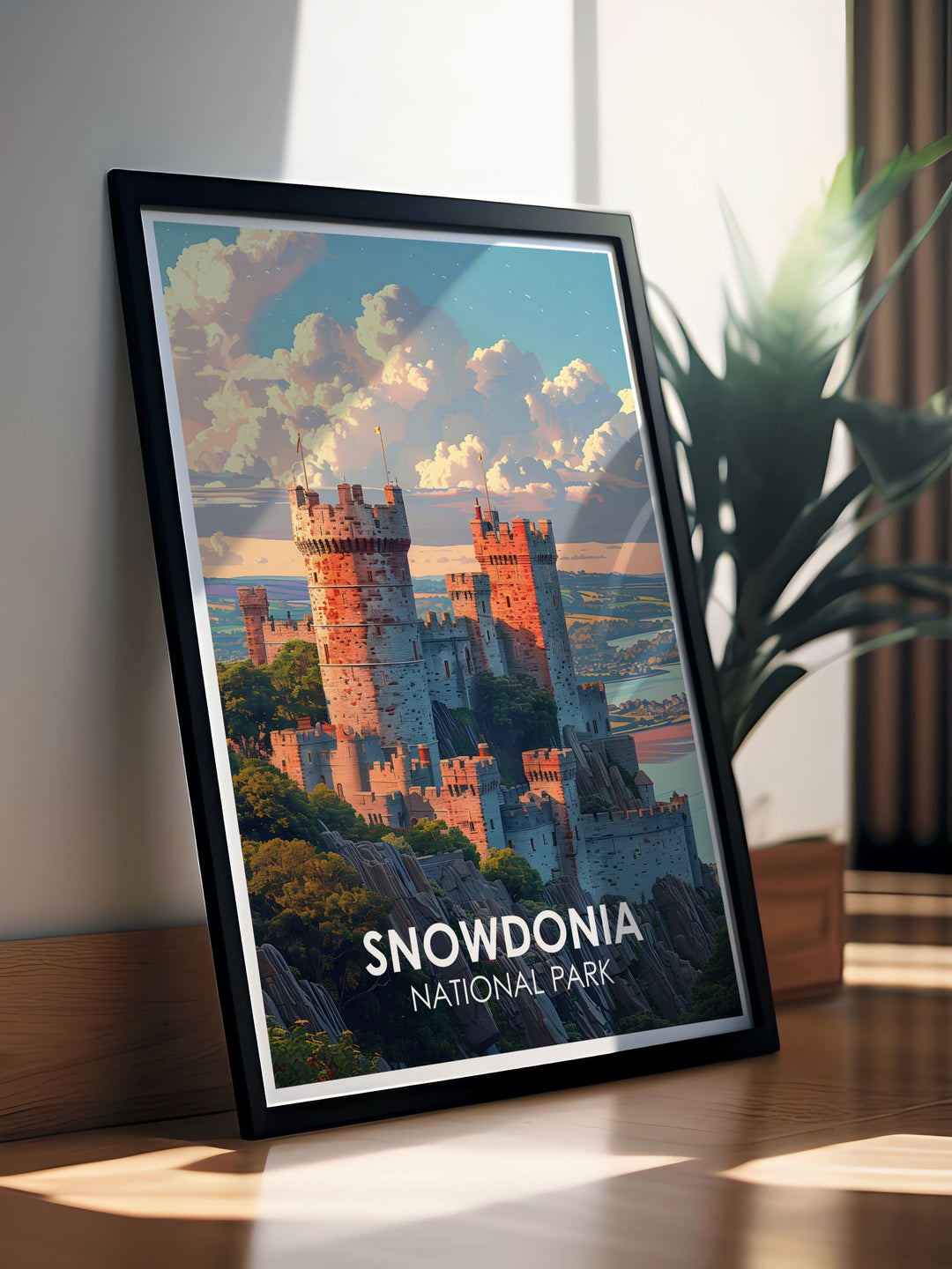 Beautiful Snowdonia wall decor featuring Conwy Castle and the majestic mountains of Snowdonia perfect for adding a touch of nature and history to any living space and a great Snowdonia gift