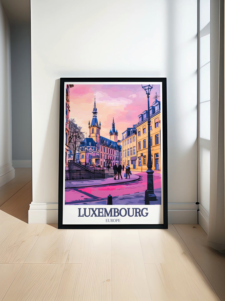 Luxembourg Art Print highlights the stunning architecture of the Grand Ducal Palace and Southern Luxembourg. This detailed canvas art captures the timeless beauty of the city, providing a striking piece of wall art that will add elegance and cultural depth to any room in your home.