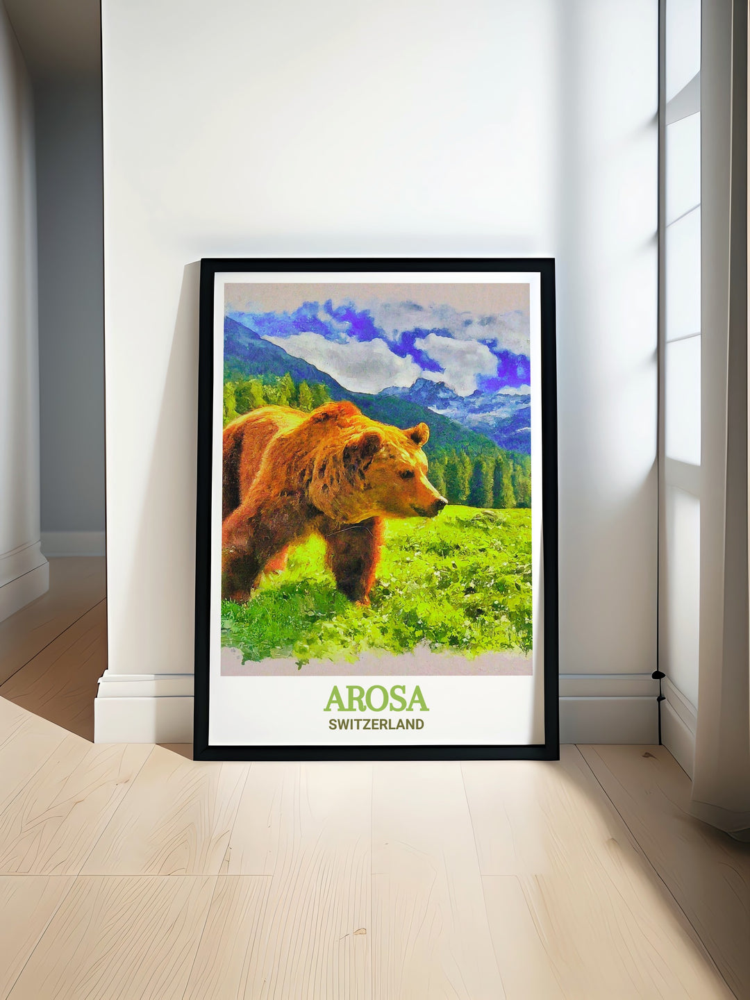 Switzerland Canvas Art highlighting the breathtaking views of the Swiss Alps, including the picturesque town of Arosa and its surrounding nature. The artwork captures the essence of Alpine beauty, ideal for enhancing your living space with a touch of Switzerlands charm