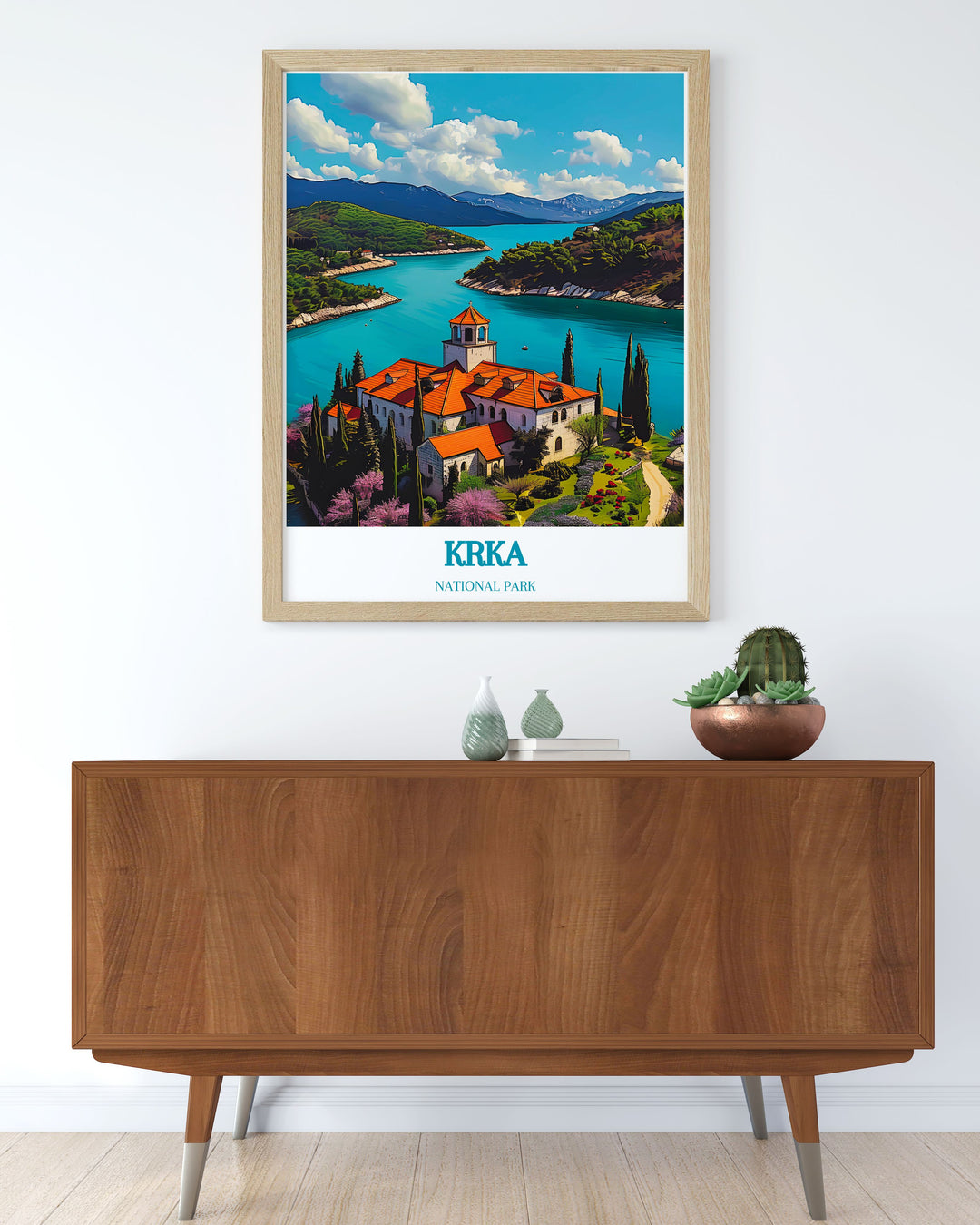 Krka Park art featuring Visovac Island displaying the tranquil charm of Croatias landscapes ideal for creating a relaxing atmosphere at home