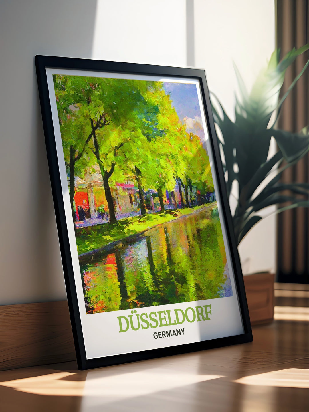Bring the beauty of Düsseldorfs Königsallee into your home with this detailed travel poster, perfect for anyone who loves exploring new cities or cherishes memories of Germany. The modern design blends seamlessly with a detailed map of the citys landscape.