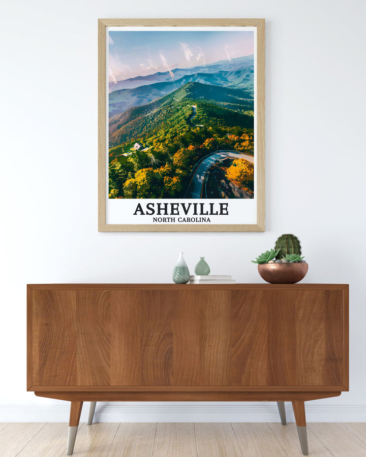 Bring the beauty of Blue Ridge Parkway and Blue Ridge Mountains into your home with this Asheville Wall Art featuring a detailed map of the city ideal for creating a vibrant atmosphere in any room and perfect for gifting on special occasions.