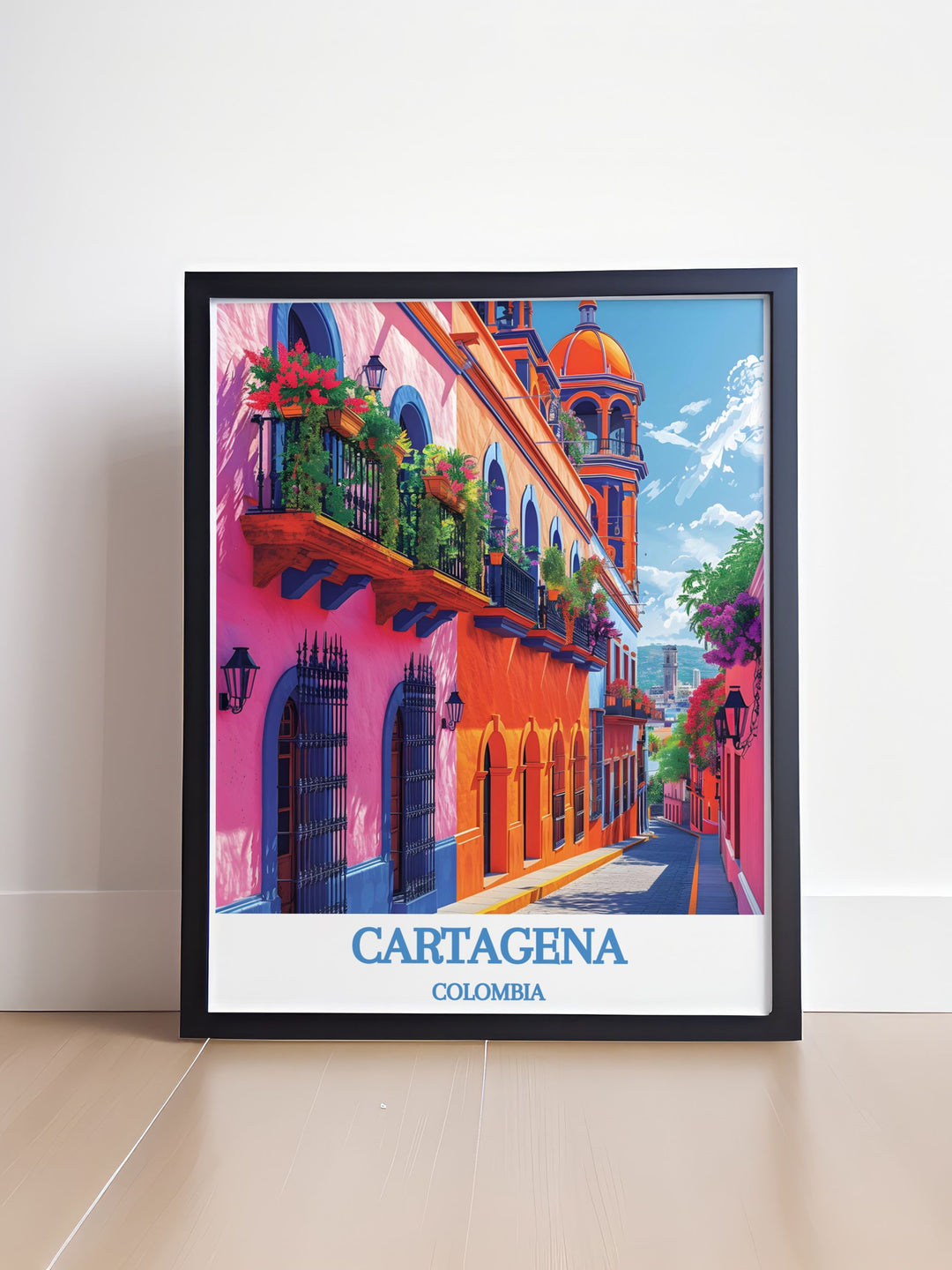 This travel poster beautifully depicts the cultural richness of Barrio Getsemaní, with its colorful street scenes and lively local life, making it an ideal piece for urban enthusiasts and collectors. Bring the spirit of Cartagena into your home with this exquisite print.