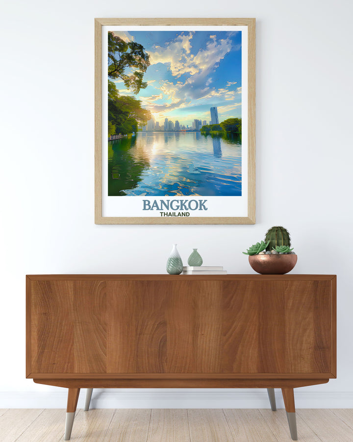 Lumphini Park Wall Art featuring a detailed and artistic view of the parks landscape designed to enhance your living space with a touch of Bangkoks natural beauty