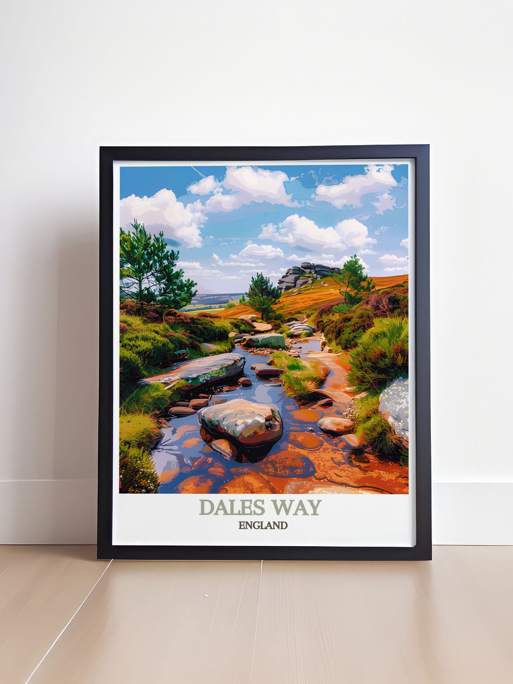 Home decor print illustrating the iconic scenes of Ilkley Moor, highlighting the rich history and breathtaking views of Yorkshires countryside.