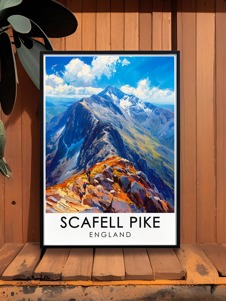 Elegant travel print of Scafell Pike in the Lake District, featuring stunning landscapes and natural beauty. Ideal for enhancing your home decor with a touch of Englands great outdoors.