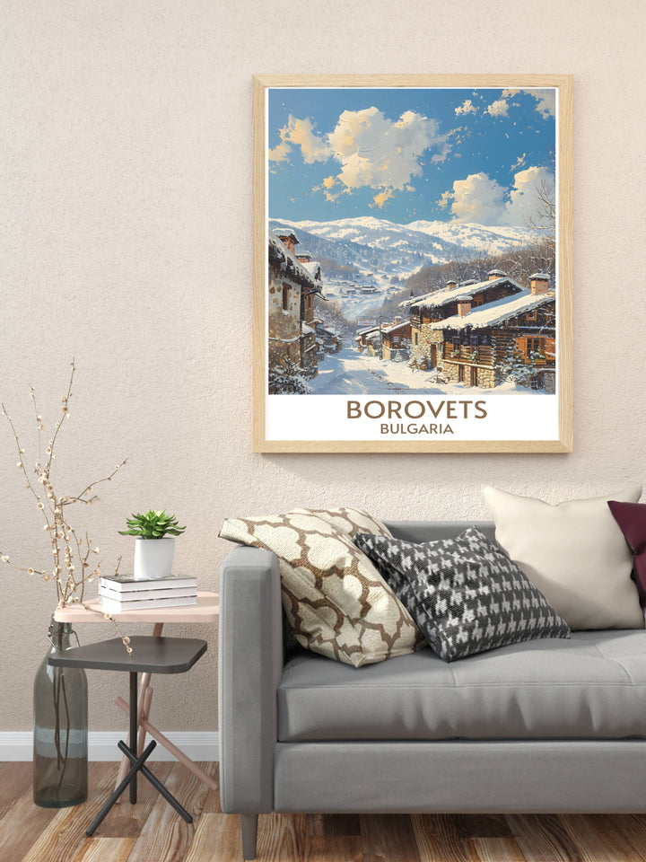 Canvas art of Borovets Bulgaria showcasing the charm of a snowy ski resort village during peak ski season