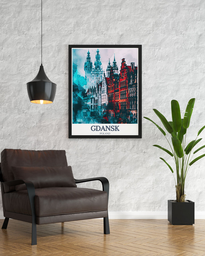 Gdansk Old Town, St. Marys Church Travel Wall Art featuring a detailed street map and botanical garden elements. This modern art print brings a touch of history and sophistication to any space, ideal for collectors and travel enthusiasts.