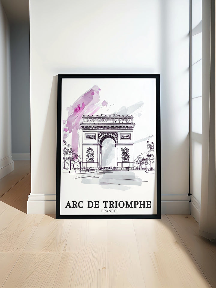 Arc de Triomphe Travel Poster featuring Place de lEtoile Champs Élysees brings the iconic beauty of Paris into your home with its stunning depiction of the citys historic monument a perfect addition to any living room decor or a thoughtful gift for Paris lovers