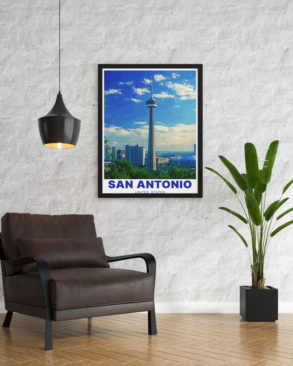 This San Antonio travel poster highlights the iconic Tower of the Americas. Captured with artistic precision, it is an excellent addition to any room for those who have a connection to Texas or a love for architectural landmarks.