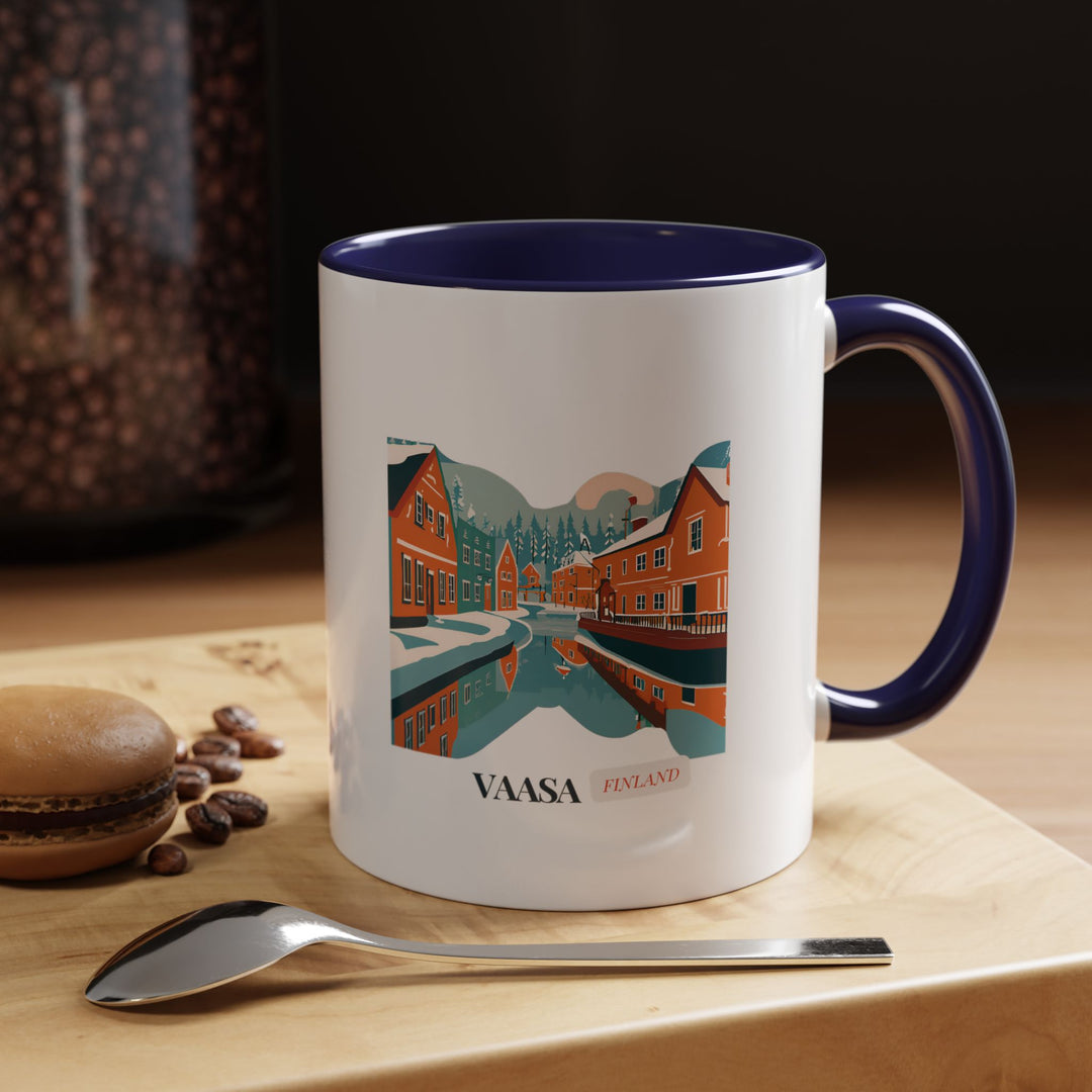 Enjoy your favorite beverage in this Vaasa Finland mug showcasing artistic depictions of the citys stunning scenery. Durable and dishwasher-safe, perfect for coffee or tea lovers seeking a touch of Nordic elegance. A meaningful gift for travelers and art enthusiasts.