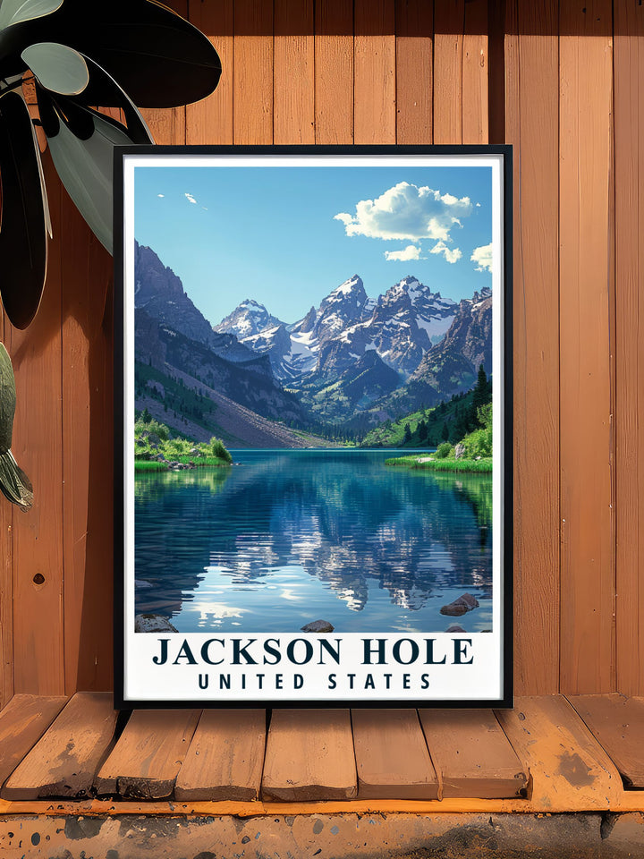 Featuring Jackson Hole and Grand Teton National Park, this travel print highlights the breathtaking scenery of Wyoming. Ideal for those who love the outdoors, this Wyoming canvas art makes a bold statement in any room, celebrating the raw beauty of one of Americas most beloved national parks.