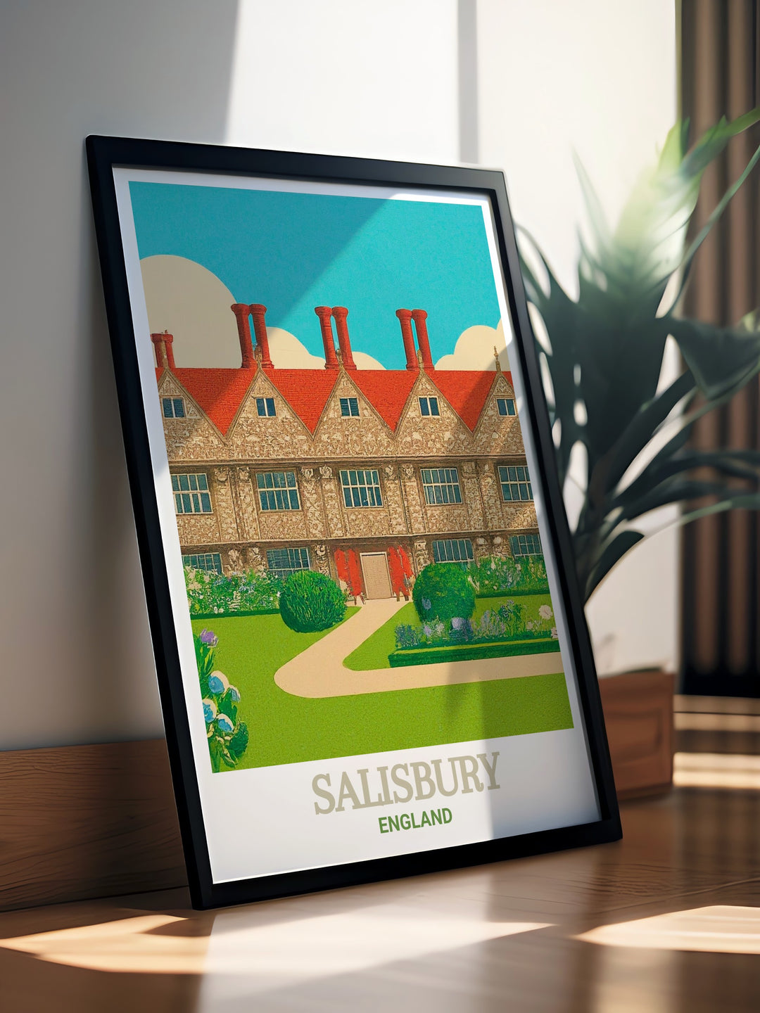 Art print of Mompesson House in Salisbury, capturing the intricate details of Georgian design and the peaceful beauty of the English countryside. This artwork is a wonderful way to bring a piece of England into your home.