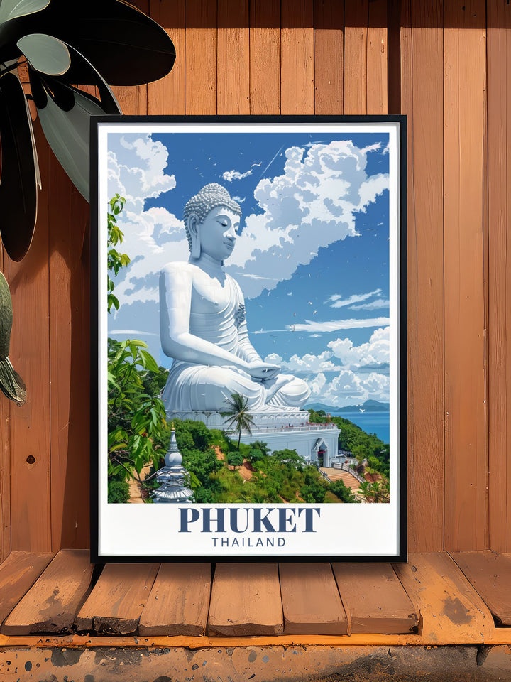 Stunning Big Buddha artwork in a Thailand print highlighting the intricate details of this iconic statue ideal for Thailand travel enthusiasts and those who love Southeast Asia art and decor