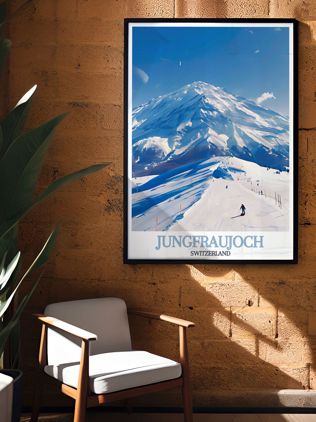 A vibrant and detailed art print of Jungfraujoch, featuring the highest railway station in Europe and the breathtaking views of the Swiss Alps. This piece celebrates the natural beauty and adventure of Switzerland.