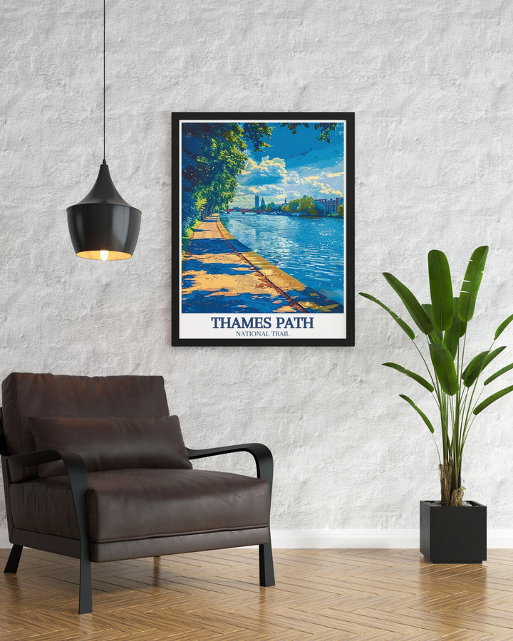 Elegant River Thames, Big Ben vintage print featuring the scenic Thames Path and the grandeur of Big Ben perfect for those who love Londons iconic landmarks and want to bring a piece of the city into their home