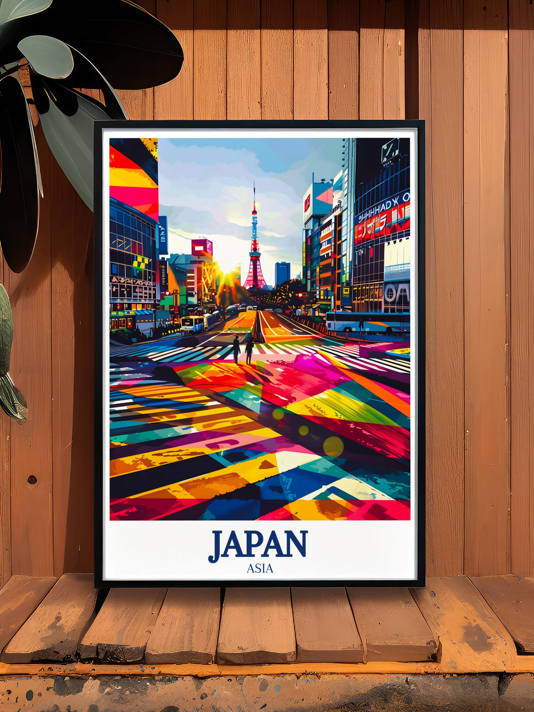 Shibuya Crossing poster print highlighting the fast paced energy of Tokyos most famous intersection. This artwork is a vibrant representation of urban life and is perfect for those who love the excitement of Japans capital city.