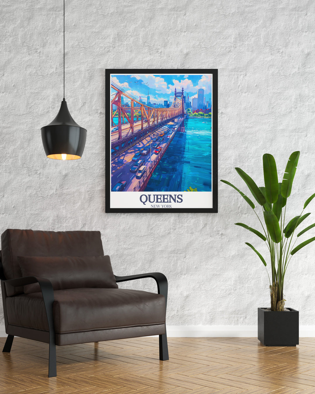 Perfect wall decor with Queensboro Bridge East River modern art print capturing the vibrant cityscape and tranquil river scene ideal for adding a touch of urban elegance to your home