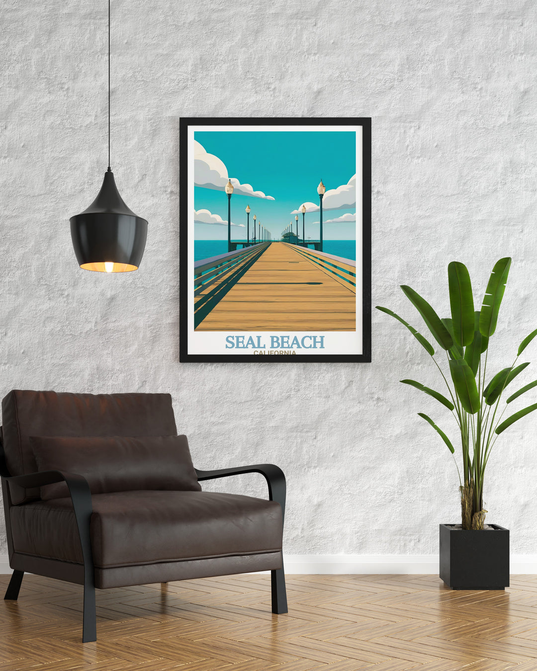 Seal Beach Pier Print showcases one of Californias most famous coastal landmarks, offering a peaceful and calming representation of the beach town. This framed art is perfect for beach lovers and travelers who want to bring the beauty of the coast into their home.