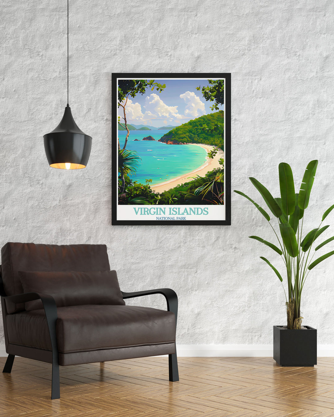 Beautiful artwork of Trunk Bay a perfect wall decor piece that transforms any room into a serene retreat with its captivating natural beauty