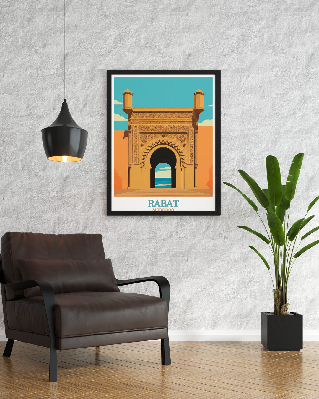 Beautiful Rabat Art Print highlighting the Kasbah of the Udayas in vibrant colors a great addition to living room decor perfect for those who love modern prints and want to bring a piece of Moroccan heritage into their home