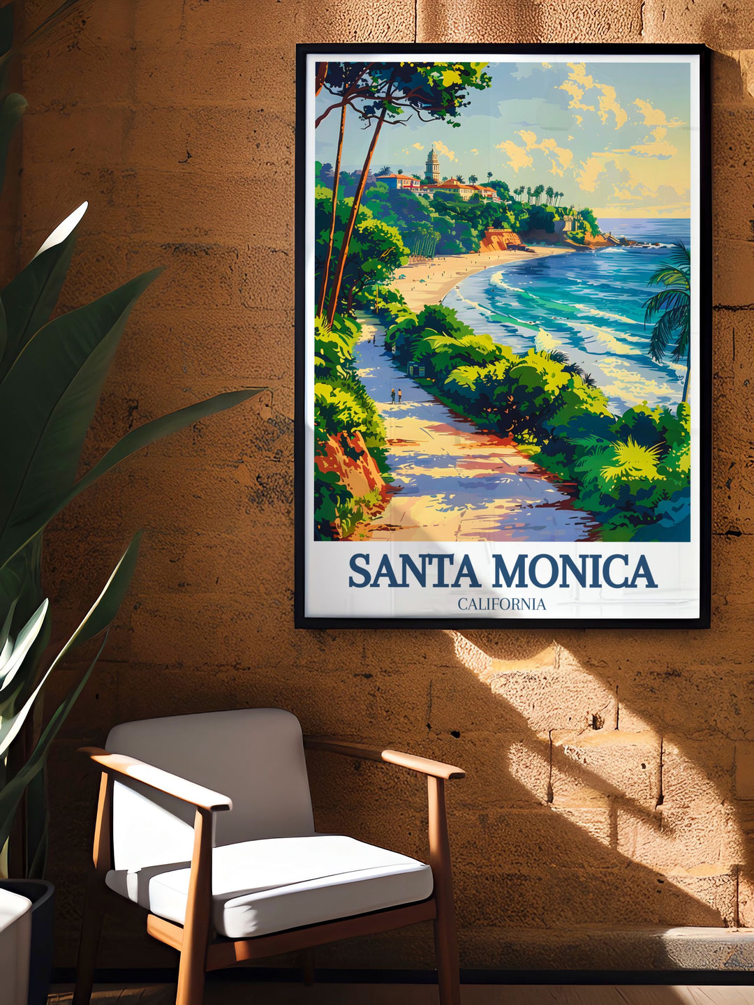 A vibrant travel print featuring Palisades Park, emphasizing its lush gardens, scenic pathways, and peaceful ambiance. The colorful illustration celebrates the parks natural beauty and historical relevance.