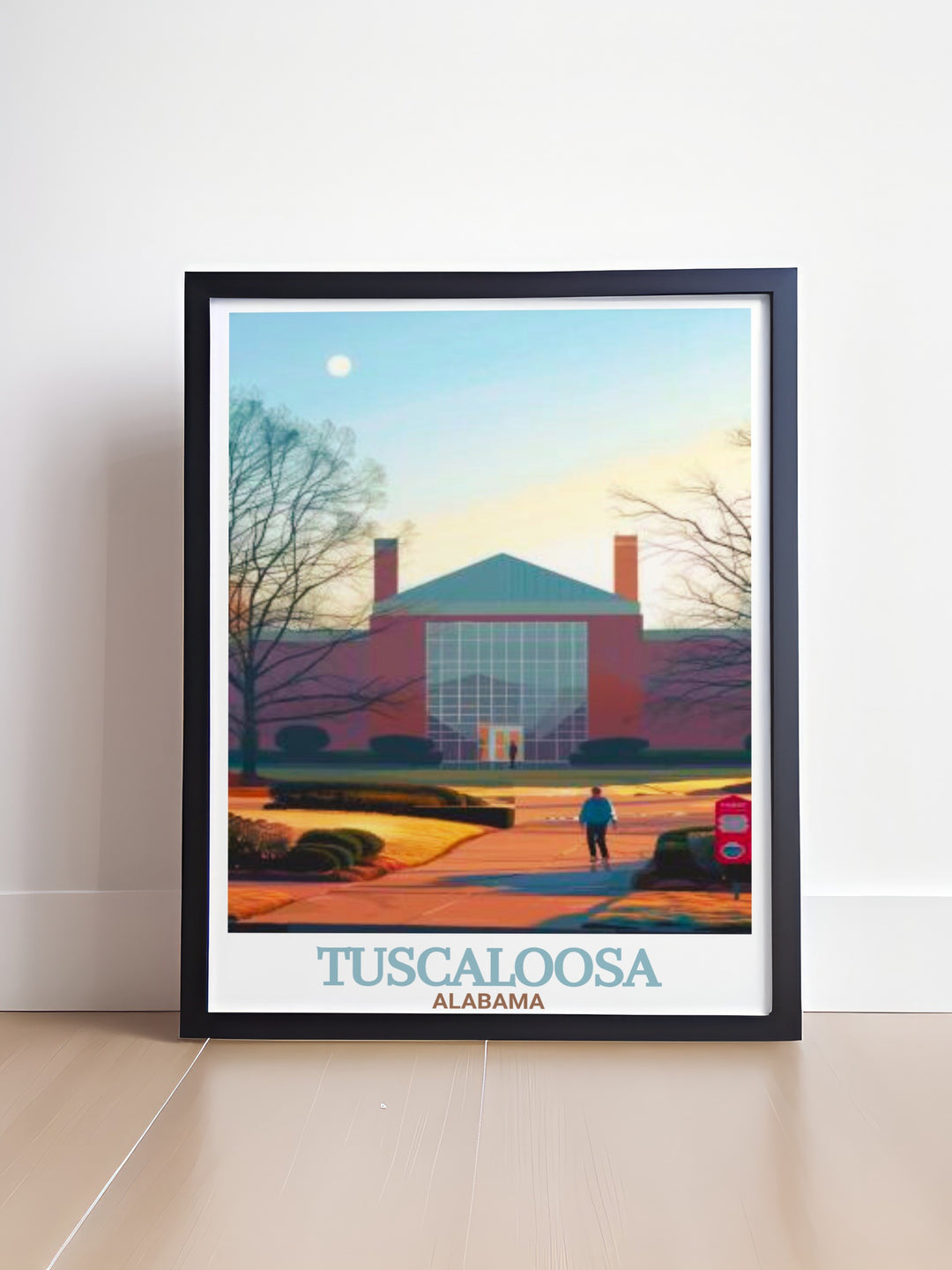 Elegant Tuscaloosa painting with Paul W. Bryant Museum and city map a perfect piece of Tuscaloosa decor and wall art that brings the iconic landmarks of Alabama into your home ideal for gifts and enhancing any living space