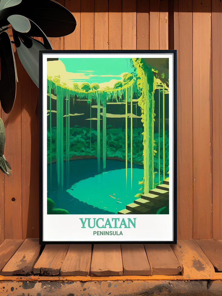 Yucatan Peninsula canvas print capturing the breathtaking view of Cenote Ik Kil, showcasing the harmonious blend of nature and history that defines this iconic Mexican destination.