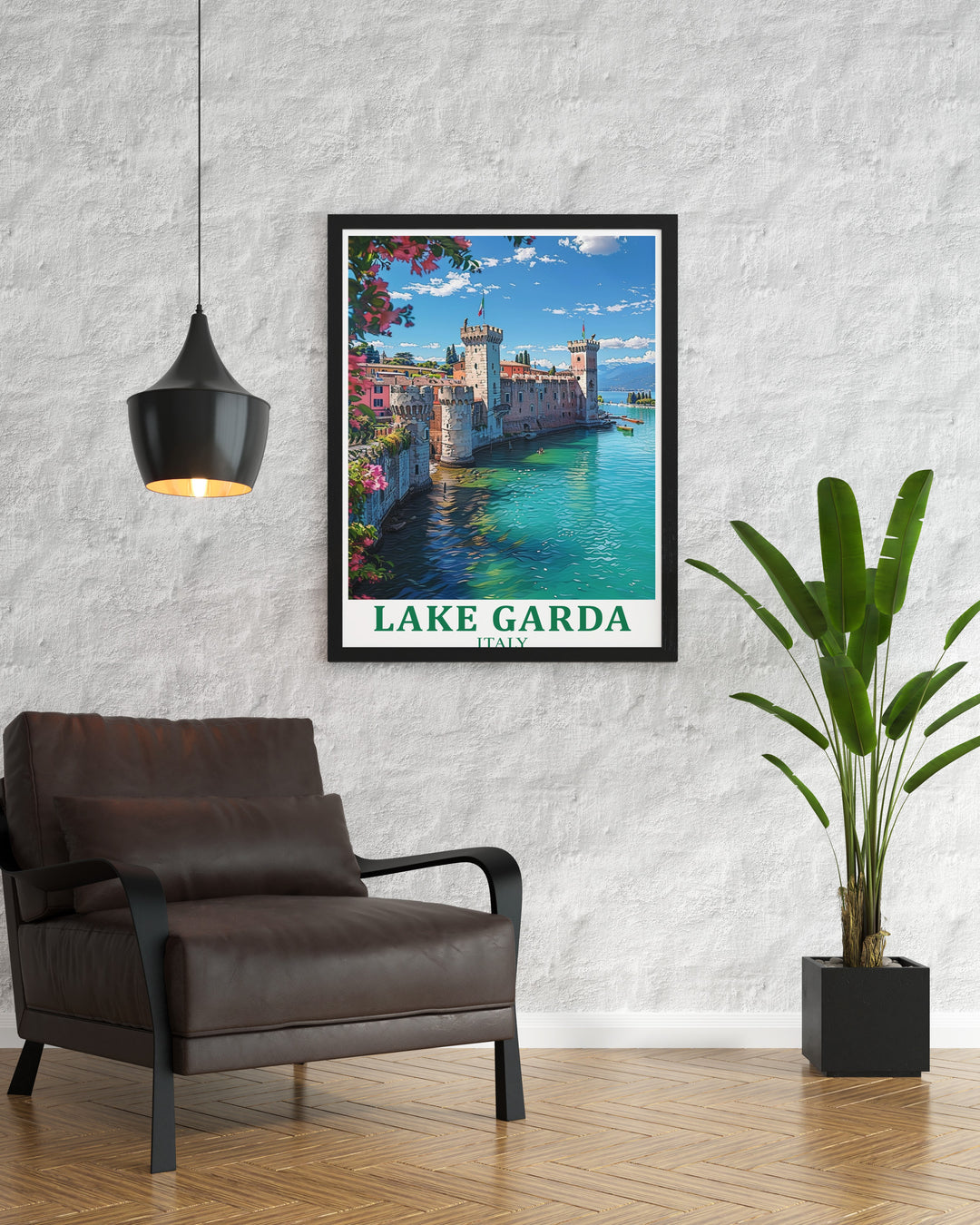 Experience the elegance of Italys Lake Garda and the medieval town of Sirmione with this beautifully crafted canvas art. Its an ideal piece for travel enthusiasts or as a thoughtful gift for any occasion.