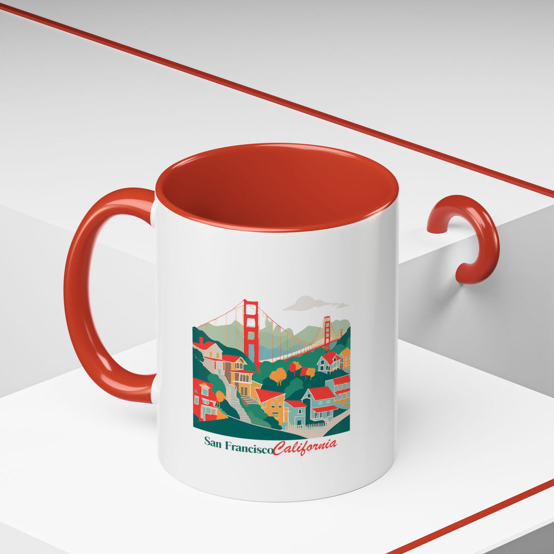 Celebrate the spirit of San Francisco with this mug featuring vibrant images of the citys cultural highlights. Dishwasher and microwave safe, made from durable ceramic, it is ideal for coffee or tea lovers seeking a unique and artistic mug that captures San Franciscos essence.